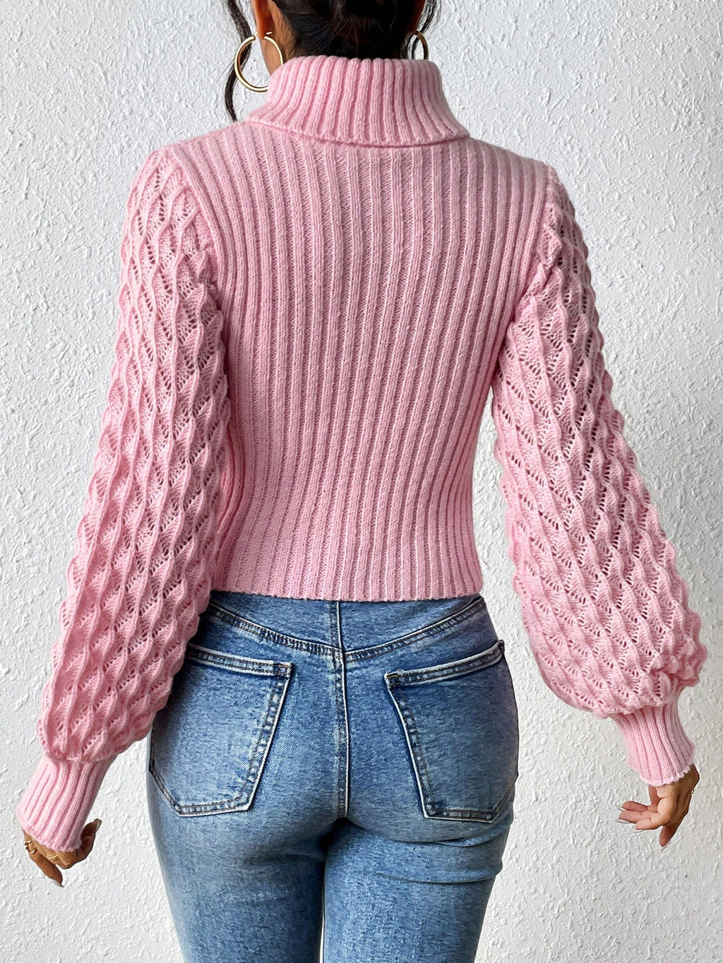 Chiquease Solid Turtleneck Cut Out Front Cable Knit Sweater,Long Sleeve Tops Knit Pullover Fall Winter Outfit